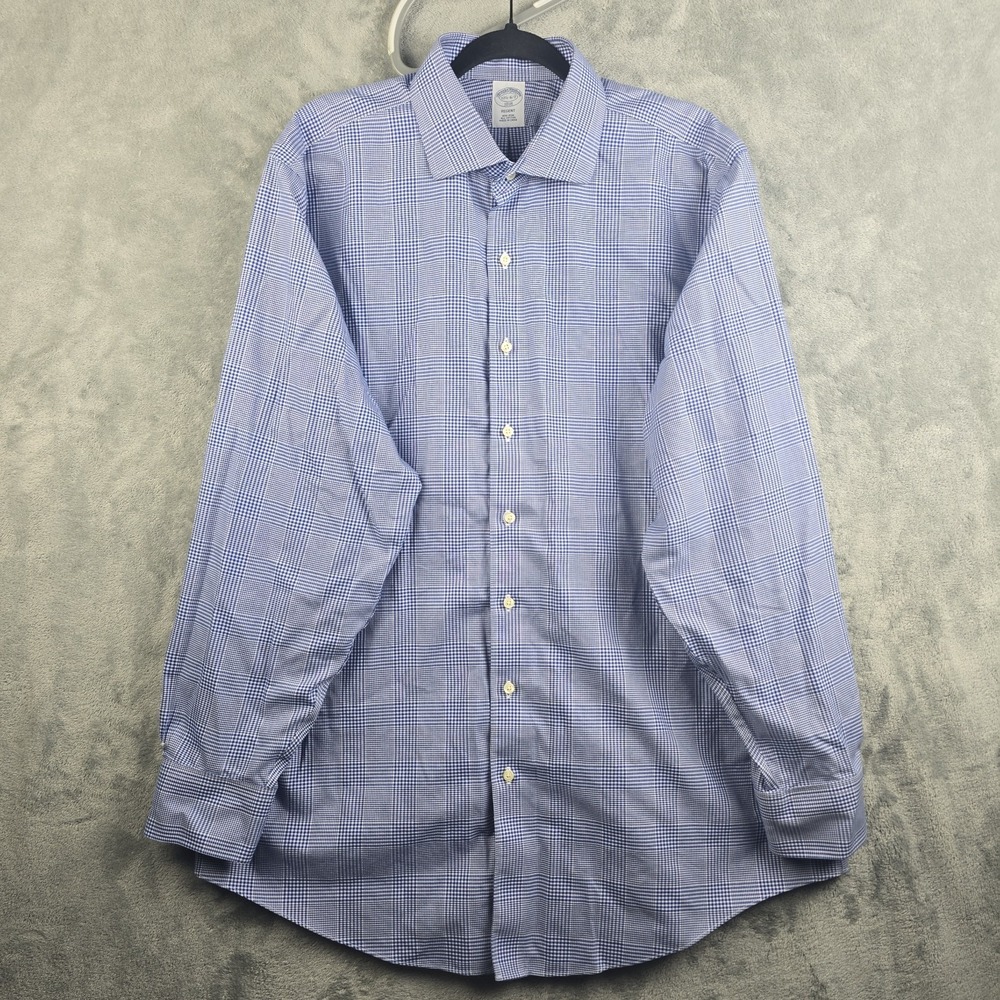 Brooks Brothers 1818 Regent Dress Shirt Mens 17.5-6/7 Blue Check Cutaway